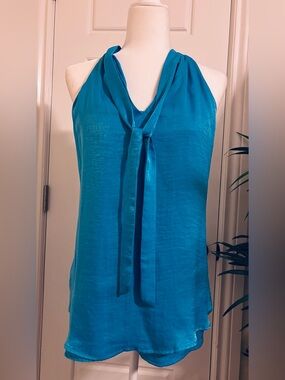 NWT Turquoise Halter Tie Neck Blouse | Keyhole Back | XL
